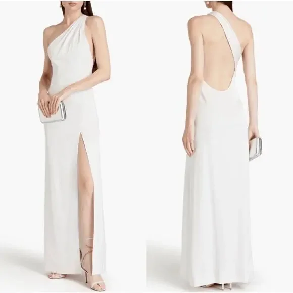 NWT Alice and Olivia Paulette One Shoulder Satin Open Back Gown Size 2 - Picture 1 of 16